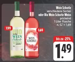 Bio - Wein Schorle verschiedene Sorten oder  Wein Schorle Weiss prickelnd