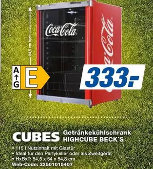 Coca Cola - CUBES Getrankekühlschrank HIGH CUBE BECK'S