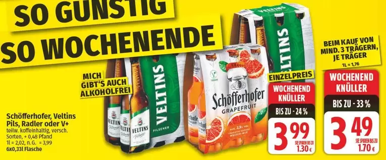 Schöfferhofer, Veltins Pils, Radler oder V+