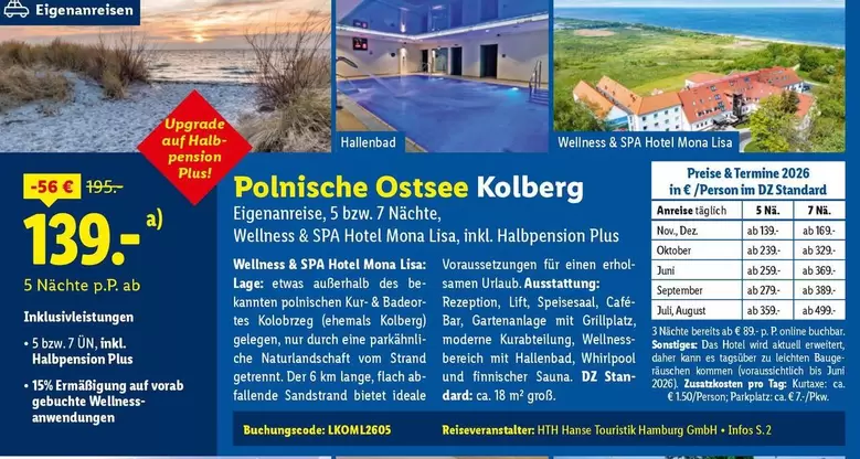 Whirlpool - Polnische Ostsee Kolberg Eigenanreise, 5 bzw. 7 Nächte, Wellness & SPA Hotel Mona Lisa