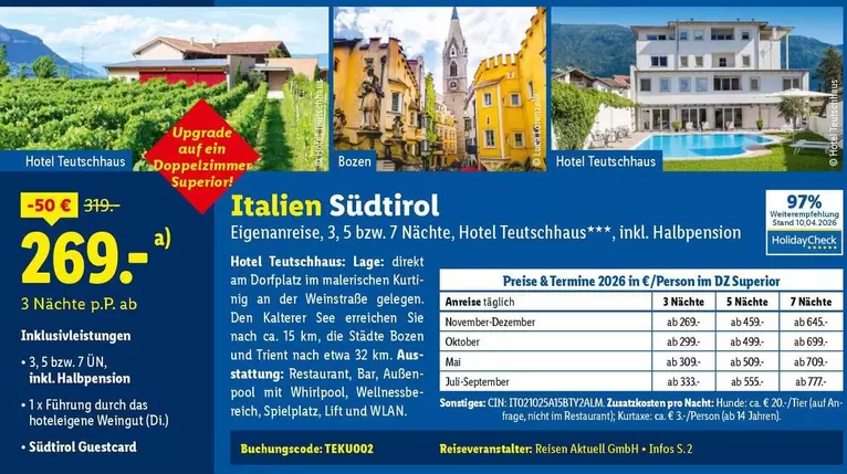 Whirlpool - Italien Südtirol Eigenanreise, 3, 5 bzw. 7 Nächte, Hotel Teutschhaus