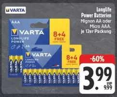Varta - Longlife Power Batterien Mignon AA oder Micro AAA