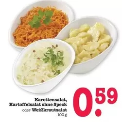 Karottensalat, Kartoffelsalat ohne Speck oder Weißkrautsalat