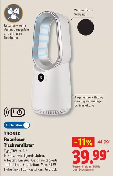 Rotorloser Tischventilator Typ TRV 24 AT