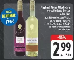 Bio - Maybach Wein, Alkohol-frei verschiedene Sorten oder