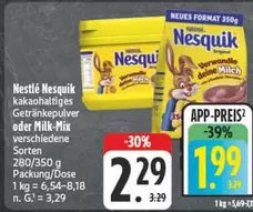 Nestlé - Nesquik kakaohaltiges Getränkepulver oder Milk-Mix