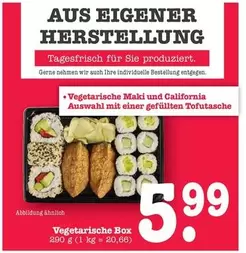 Vegetarische Maki und California Auswahl mit einer gefüllten Tofutasche