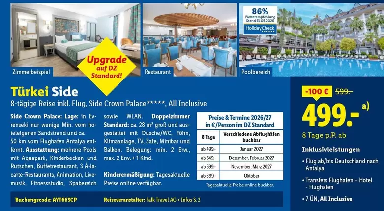 Palace - 8 Tage Reise inkl. Flug, Side Crown ***** All Inclusive