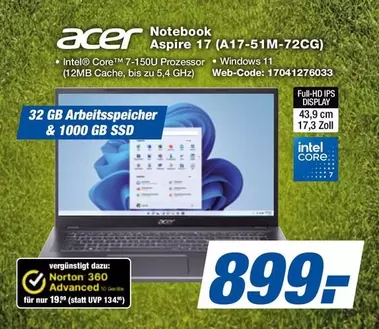 Acer - Notebook Aspire 17 (A17-51M-72CG)