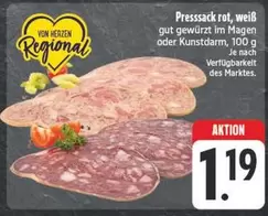 Presssack rot, weiß gut gewürzt im Magen oder Kunstdarm
