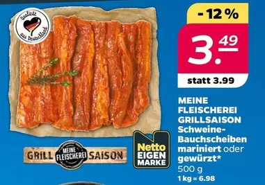 Schweine-Bauchscheiben mariniert oder gewürzt
