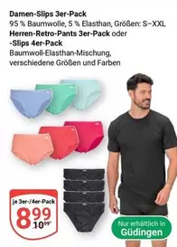 Damen-Slips 3er-Pack oder Herren-Retro-Pants 3er-Pack oder Slips 4er-Pack
