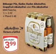 Bitburger -  Pils, Radler, Radler Alkoholfrei, Grapefruit Alkoholfrei oder Pils Alkoholfrei