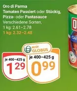 Tomaten Passiert oder Stückig, Pizza- oder Pastasauce