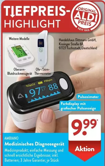 Medizinisches Diagnosegerät Pulsoximeter