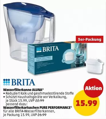 Brita - Wasserfilterkanne ALUNA, Wasserfilterkartuschen PURE PERFORMANCE