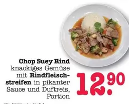 Chop Suey Rind knackiges Gemüse mit Rindfleischstreifen in pikanter Sauce und Duftreis