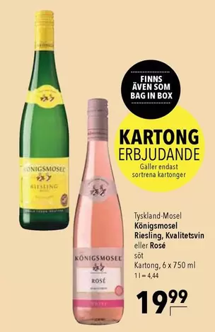 KARTONG ERBJUDANDE - Königsmoser Riesling eller Rosé