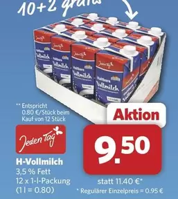 H-Vollmilch 3,5 % Fett 12 x 1-l-Packung