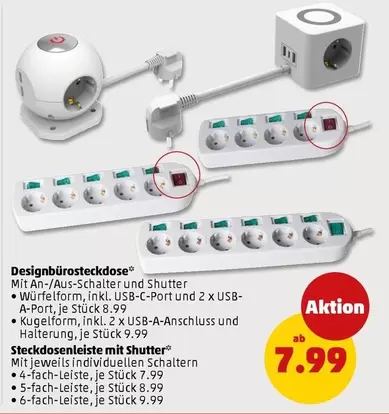 Designbürosteckdose, Steckdosenleiste mit Shutter
