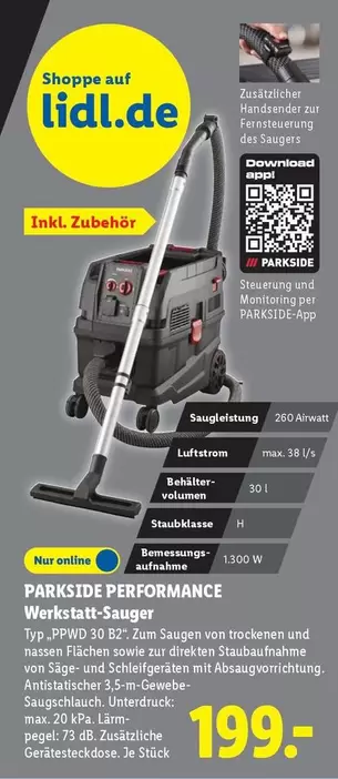 PARKSIDE PERFORMANCE Werkstatt-Sauger Typ "PFWD 10 82"