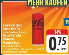 Coca Cola - Coca-Cola, Fanta, Sprite, Fuze Tea, Mezzo Mix oder Powerade Mountain Blast