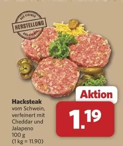 Hacksteak vom Schwein, verfeinert mit Cheddar und Jalapeno