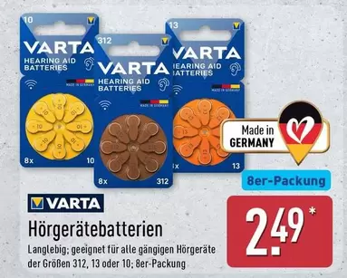 Varta - Hörgerätebatterien 312, 13 oder 10