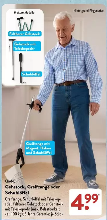 Gehstock, Greifzange oder Schuhlöffel