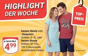 Damen-Shorty oder -Sleepshirt, Herren-Shorty