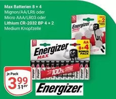 Energizer - Max Batterien 8+4 Mignon/AA/LR6 oder Micro AAA/LR03 oder Lithium CR-2032 BP 4+2 Medium Knopfzelle