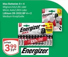 Energizer - Max Batterien 8+4 Mignon/AA/LR6 oder Micro AAA/LR03 oder Lithium CR-2032 BP 4+2 Medium Knopfzelle
