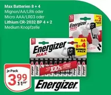 Energizer - Max Batterien 8 + 4 Mignon/AA/LR6 oder Micro AAA/LR03 oder Lithium CR-2032 BP 4+2 Medium Knopfzelle