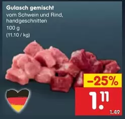 Gulasch gemischt vom Schwein und Rind, handgeschnitten