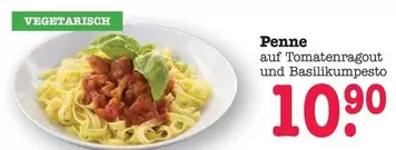 Penne auf Tomatenragout und Basilikumpesto
