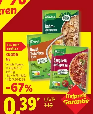 Knorr - Fix Rahm-Champignons, Fix Nudel-Schinken, Fix Spaghetti Bolognese