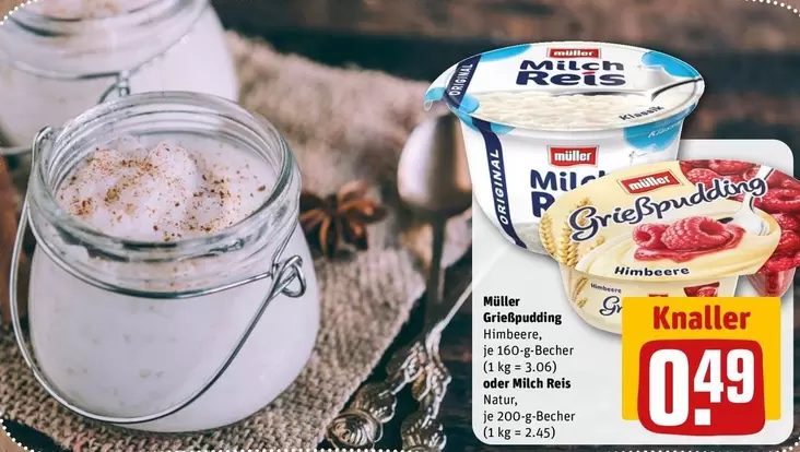 Grießpudding, Himbeere, oder Milch Reis