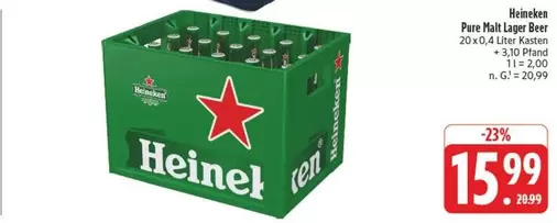 Heineken - Pure Malt Lager Beer 20x0,4 Liter Kasten