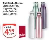 Trinkflasche Thermo Edelstahl/Silikon, doppelwandig, auslaufsicherer Deckel, 750 ml