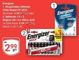 Energizer - Knopfzellen Ultimate Child Shield CR 2032 / Batterien Mignon AA oder Micro AAA