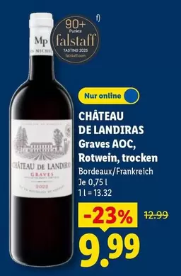 AOC - CHÂTEAU DE LANDIRAS Graves , Rotwein, trocken