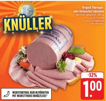 Knüller Original Thüringer oder Sächsischer Leberkäse herzhaft gewürzt