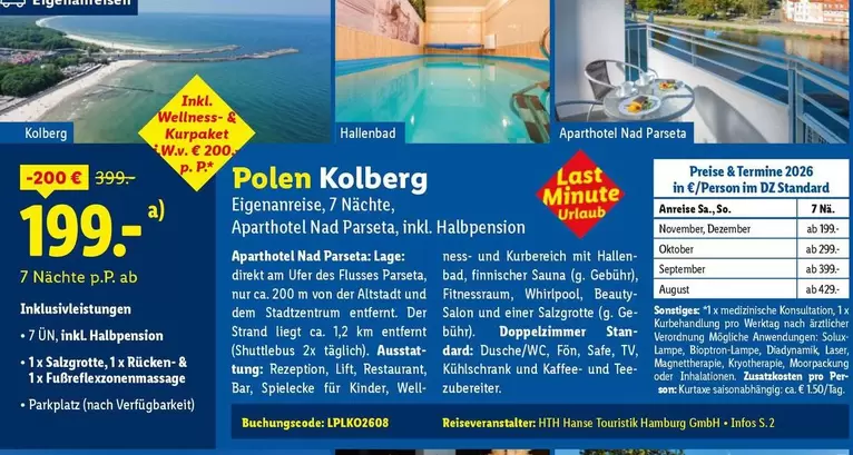 NAD - Polen Kolberg Eigenanreise, 7 Nächte, Aparthotel Nad Parseta