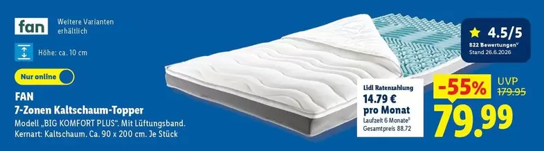 7-Zonen Kaltschaum-Topper