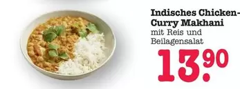 Indisches Chicken-Curry Makhani mit Reis und Beilagensalat