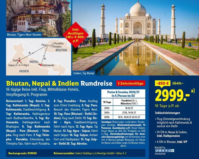 Bhutan, Nepal & Indien Rundreise