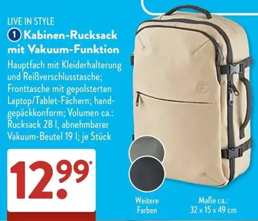 Hand - Kabinen-Rucksack mit Vakuum-Funktion