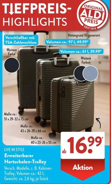 Erweiterbarer Hartschalen-Trolley
