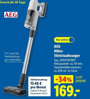 AEG - Akku-Stielstaubsauger Typ AP61CB21WS