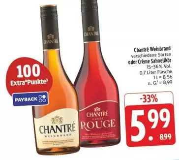Chantré Weinbrand verschiedene Sorten oder Crème Sahnelikör